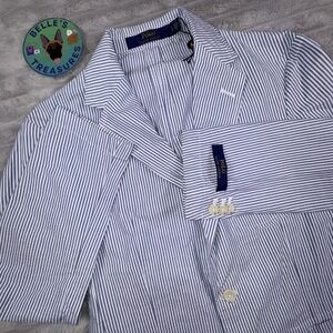 Polo Ralph Lauren Small Seersucker‎ Blue White Sports Coat Blazer Unstructured
